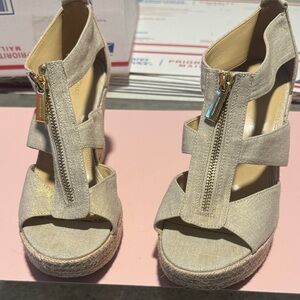 Michael Kors Tan Wedge Sandals with Gold Zipper